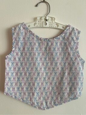 1960’s Vintage Sleeveless Pastel Cat-Print Childrens Top - Lavender & Light Blue
